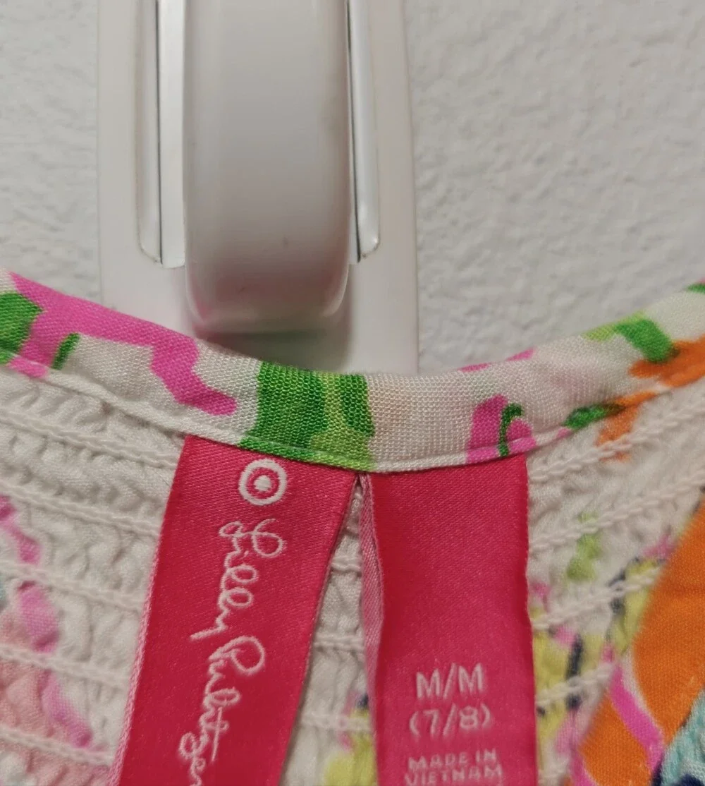 Lilly Pulitzer Smocked Nosey Posey  Maxi Dress Girls Medium 7/8 Adjustable Strap